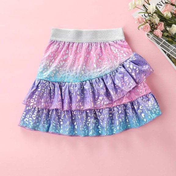 Girls' Scale Sparkling Layered Ruffle Skirt â Summer Party Rainbow Mini Skirt (3-8Y)