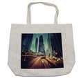 thumbnail image 1 of Urban Shopping Bag, Traffic in Hong Kong Picture Sunset China Modern Life High Rise Buildings, Eco-Friendly Reusable Bag for Groceries Beach and More, 15.5" X 14.5", Cream, by Ambesonne, 1 of 2