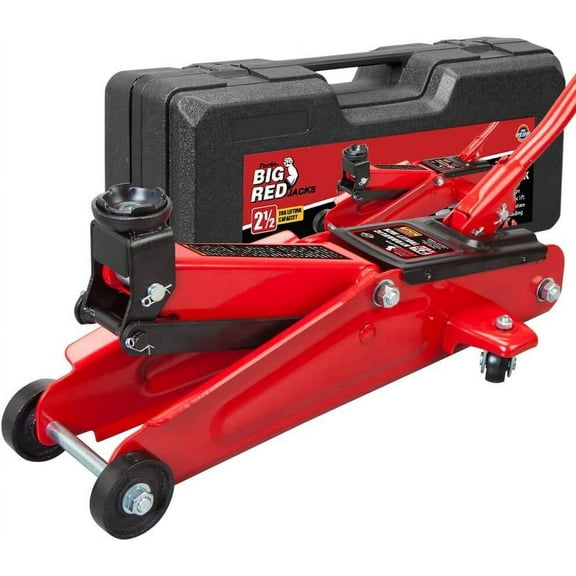 BIG RED Hydraulic Trolley Floor Service/Floor with Blow Mold Carrying Storage Case, 2.5 Ton (5,000 lb) Capacity,Red,DMT825013S
