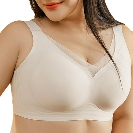 BYHONG Women s Underwear Womens Wireless Bras V Mesh Comfortable Bralette Supportive Tshirt Bra No Underwire Seamless Push Up Everyday Bras Beige XL