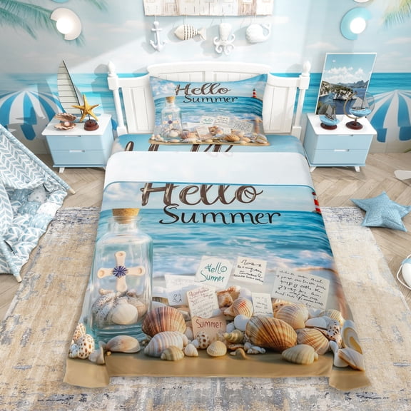 Erosebridal Teens Ocean Beach Twin Sheet Sets 3pcs,Sea Starfish Shell Bedding For Boys Girls,Super Cozy Room Decor