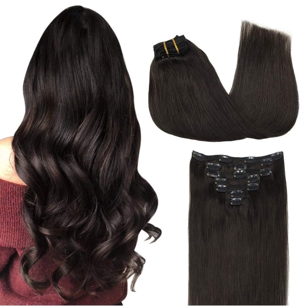 Extensiones de cabello con clip, cabello humano real, extensiones de cabello humano Remy con clip para mujeres, cabello