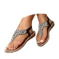 thumbnail image 1 of IUJSOY Flip Flops for Women Bohemian Rhinestone Gladiator Sandals Elastic Ankle Strap Flats Shoes, 1 of 9