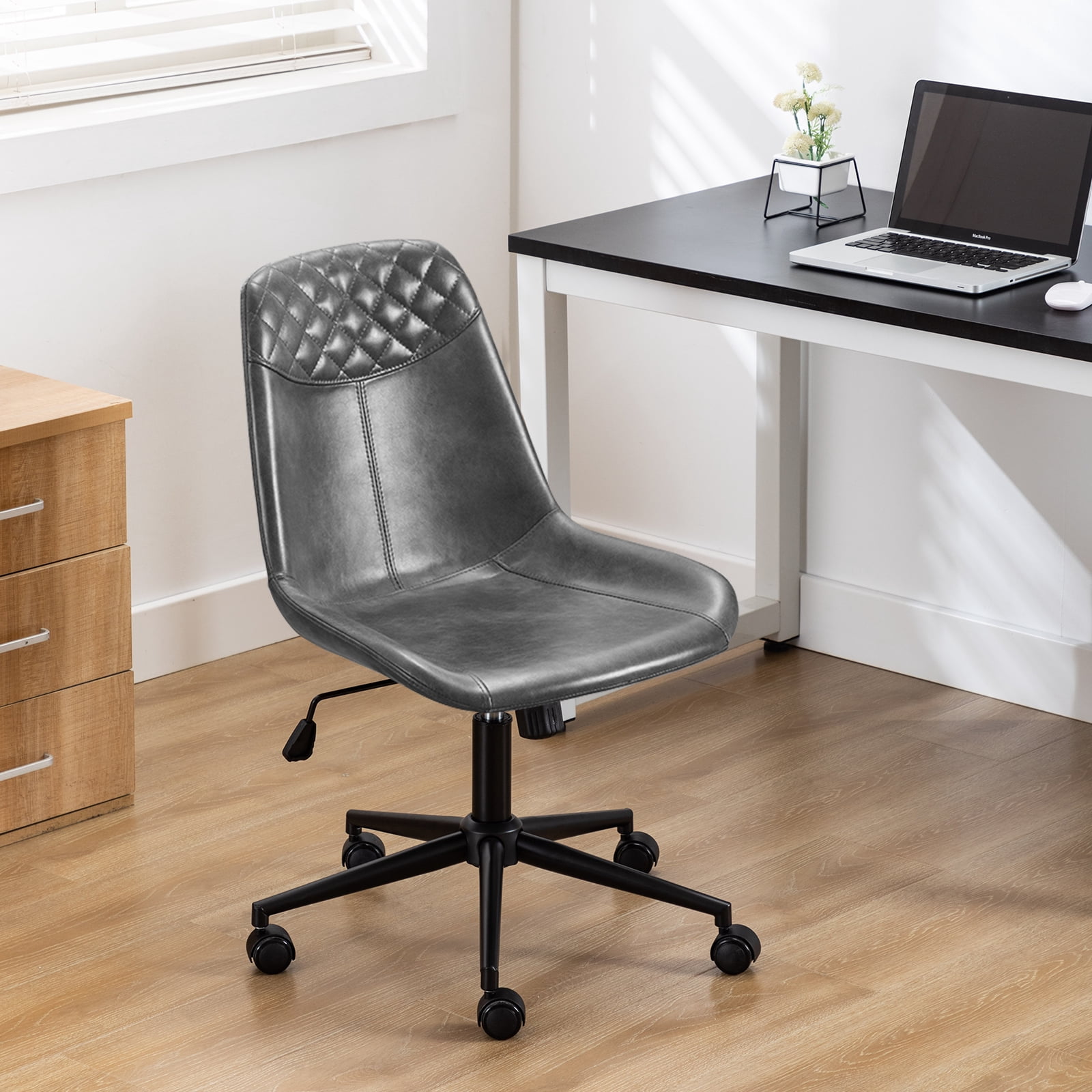 Duhome Desk Chair Faux Leather Swivel Office Chair with Wheels Computer Chair Adjustable Height, Gray