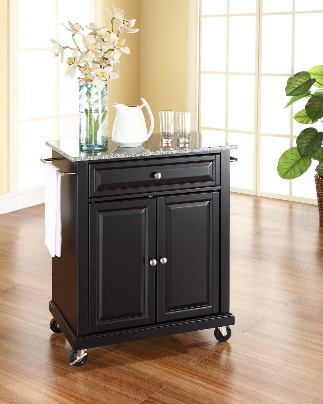 Crosley Furniture Solid Granite/Wood Portable Kitchen Cart in Black/Gray