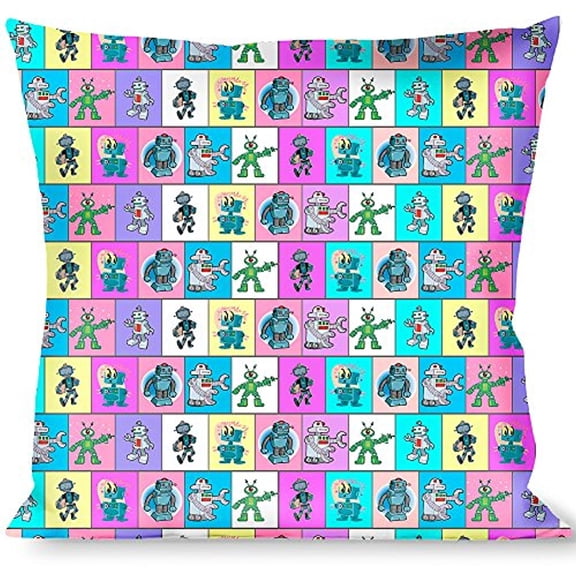 Buckle-Down Throw Pillow - Robots Pastel Blocks