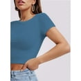 thumbnail image 5 of Women's Short Sleeve Crop Tops Crew Neck T Shirt Sexy Tee, 5 of 5