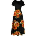 thumbnail image 3 of Robe Jupe Bohème à Imprimé Floral pour Femmes Été Automne, Manches Courtes, Moulante, Longue Maxi, Robe de Plage, 3 of 5