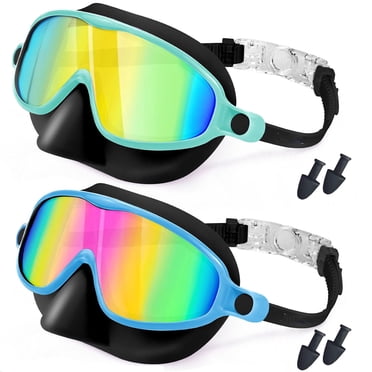 Swimming Goggles, 2-Pack Wide View Swim Goggles, Anti-Fog/UV No Leak Goggles with Ear Plugs