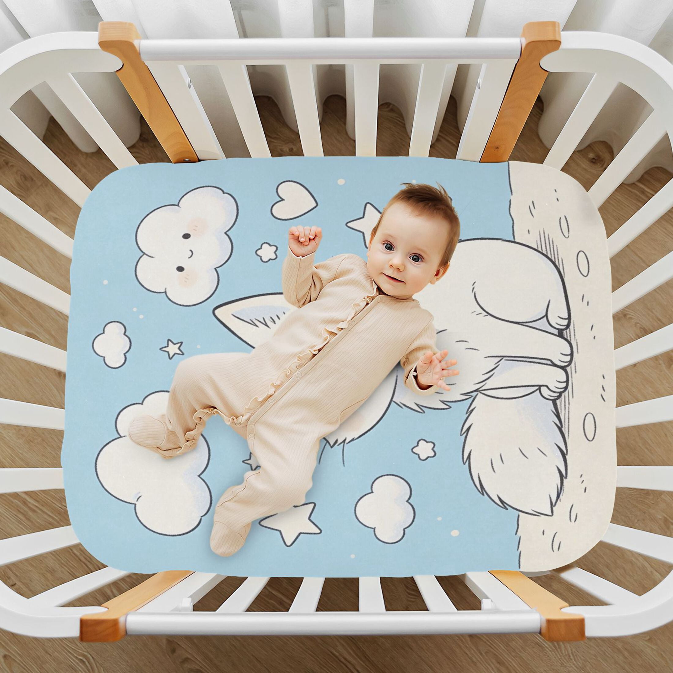 Baby Essentials 52”x 28”- Standard Cotton-like Modal Elastic- Cat Animation Design Crib Sheets for Newborns and Toddlers