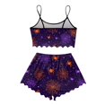 thumbnail image 5 of WTOBBY Women's Two-Piece Halloween Pajama Set Retro Floral Sleeveless Vest Adjustable Straps with Matching Shorts Soft Sleepwear Cozy Home Lounge Outfit,Purple L, 5 of 5