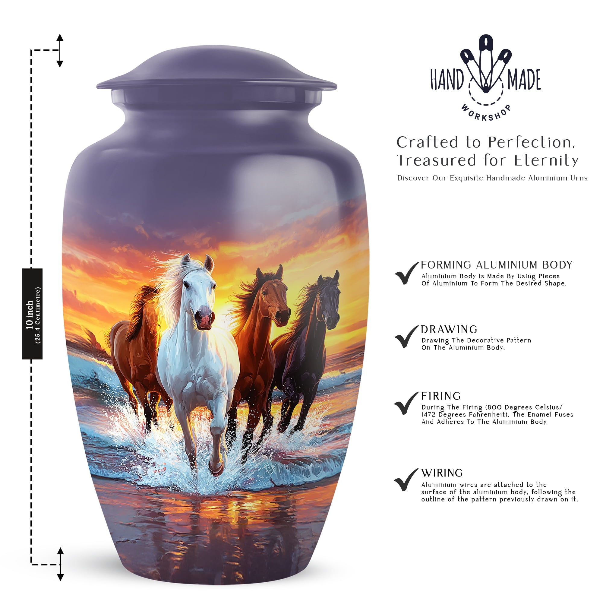 Horse Cremation Urn, Large Urns For Ashes Adult Male, Wild Horse Tribute Urns For Human Ash, Sunset Decorative Funeral Cremation Urn For Ashes, (Size, 10 Inch, 1 Pc)
