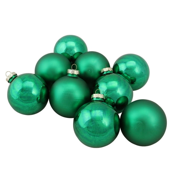 9-Piece Shiny and Matte Green Glass Ball Christmas Ornament Set 2.5" (65mm)