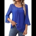 thumbnail image 2 of Blusa Elegante con Volantes para Mujer, 3/4, Cuello Redondo, Doble Capa, , Túnica. Azul XL, 2 of 10