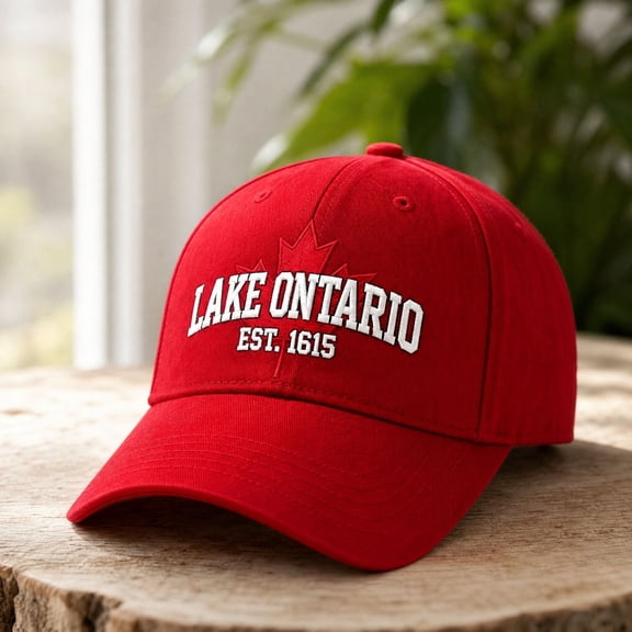 Lake Ontario Forever Heritage Embroidered Cap, Adjustable Dad Hat with Canadian Maple Leaf & Flag, Great Lakes Outdoor Baseball Hat for Men Women, Embroidered Fishing Hat