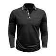 thumbnail image 4 of Aobny Polo Collared Summer Tops Long Sleeve Pocket Cotton Black Tshirts Plain Pullover Men T Shirts,XL, 4 of 7