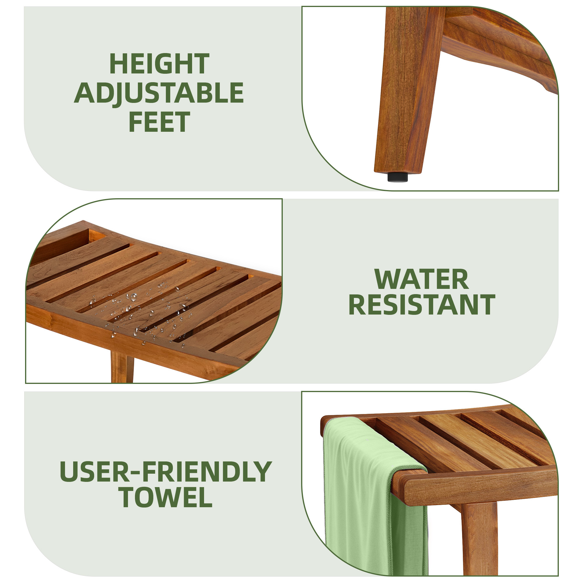 Uforic 30" Teak Wood Bath Bench for Indoor & Outdoor, Waterproof Shower Stool, Brown