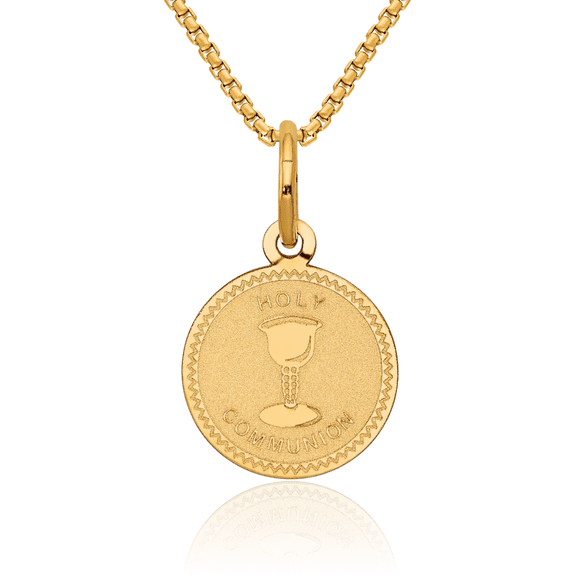 14K Solid Yellow Gold First Holy Communion Necklace Chain Pendant Charm