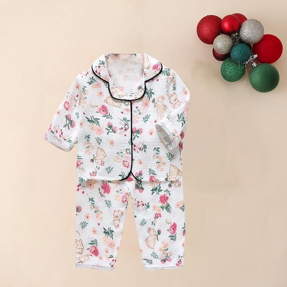 Cethrio Kids Girls Pajama Sets, Soft 2 Piece Cotton Fall Winter Sleepwear White Size 2-3 T