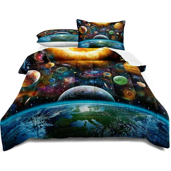 Boys Comforter Set Twin Size Galaxy Bedding Sets Outer Space Printed Space Quilt Set for Children Boy Girl Teen Kids Includes 1 Comforter   1 Pillow Cases