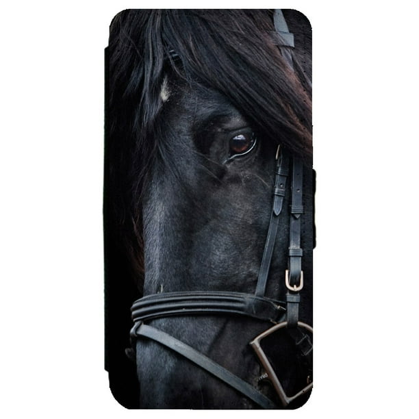 Black Horse with Black Mane in Gear Samsung Galaxy S8 Leather Flip ...