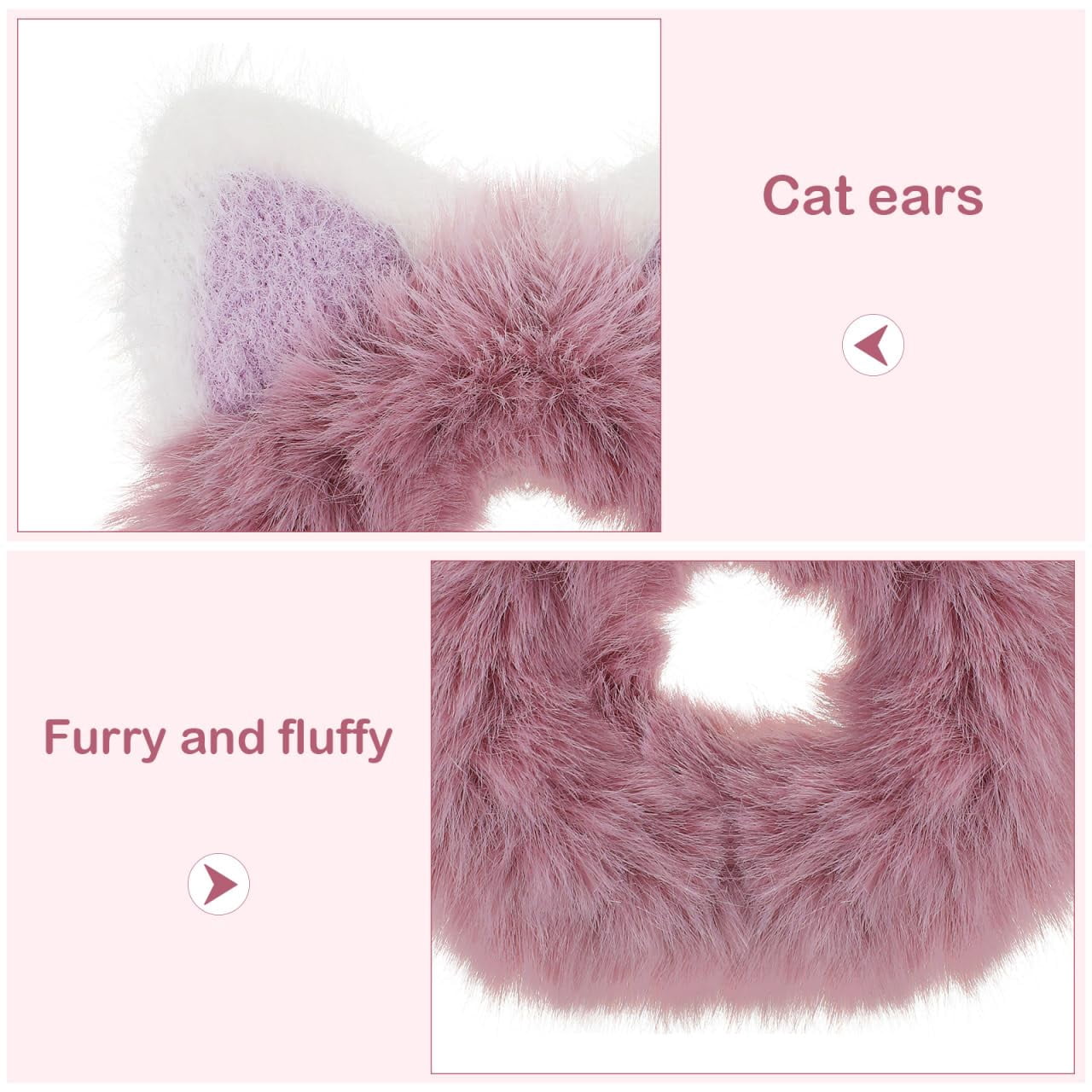 ABCISI 6pcs Cat Ear Hair Scrunchies - Fluffy Hair Ties for Girls, Cute Kawaii Elastic Ponytail Holders for Daily and Party Use, Hair Bands Elastic Plush Furry Hair Accessory, Mixed Color