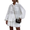 thumbnail image 2 of 2 Piece Sets for Women Matching Two Piece Fashion Oversized Shirts and Shorts Spring Outfit White M, 2 of 8