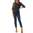 thumbnail image 2 of INSPIRE CHIC Women's Tops 3/4 Sleeves Ruffle Hem Floral Chiffon Shirt Blouses Navy-Blue Floral S, 2 of 7