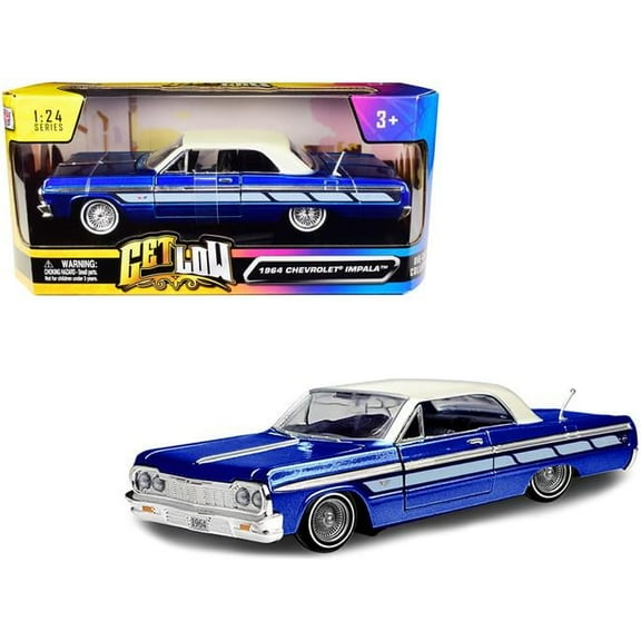 Candy Blue Metallic with Cream Top Get Low Series 1 by 24 Scale Diecast Model Car for 1964 Chevrolet Impala Lowrider Hard Top