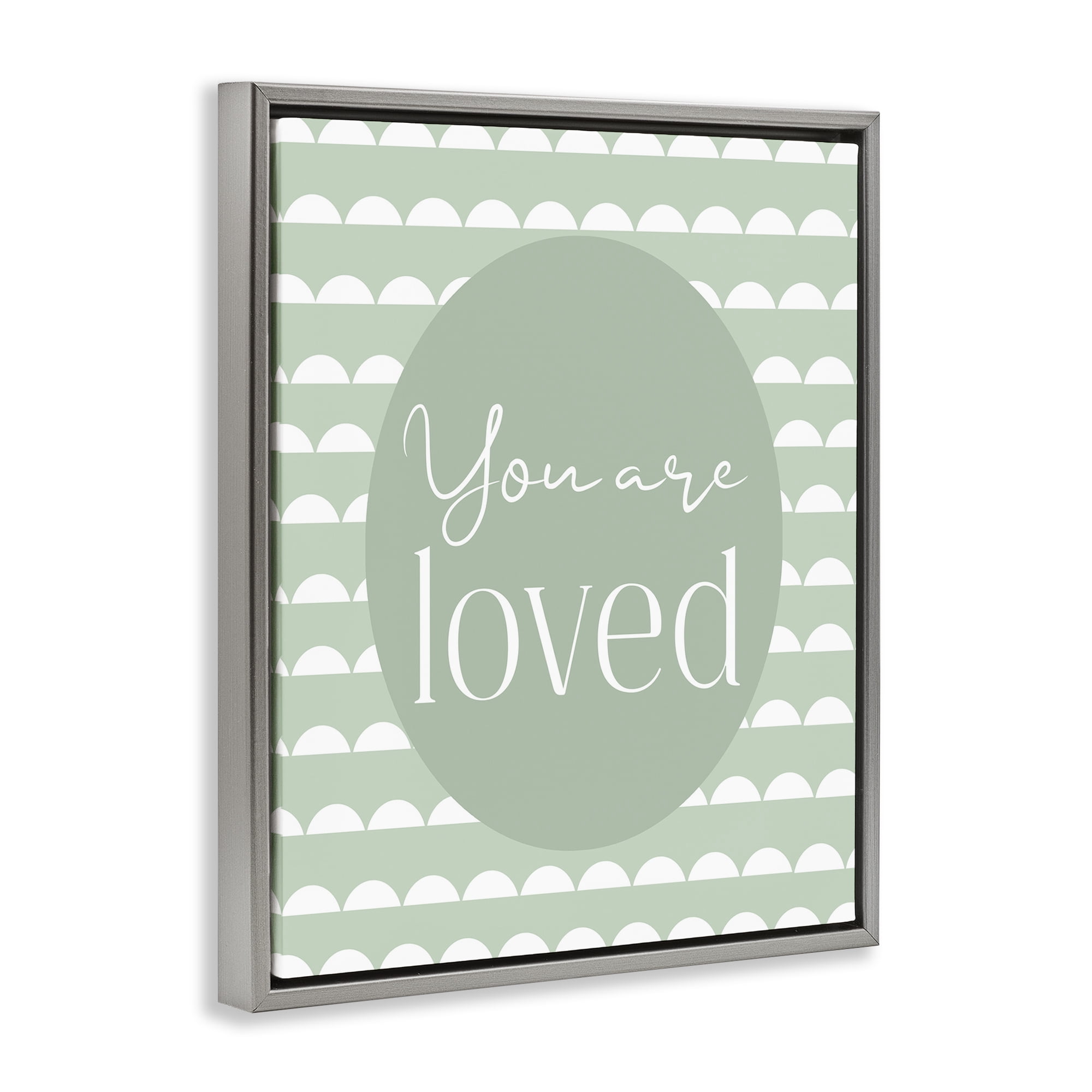 Stupell Industries You Are Loved Light Green Gray Framed Floater Canvas Wall Art, design by Christine Simpson Art