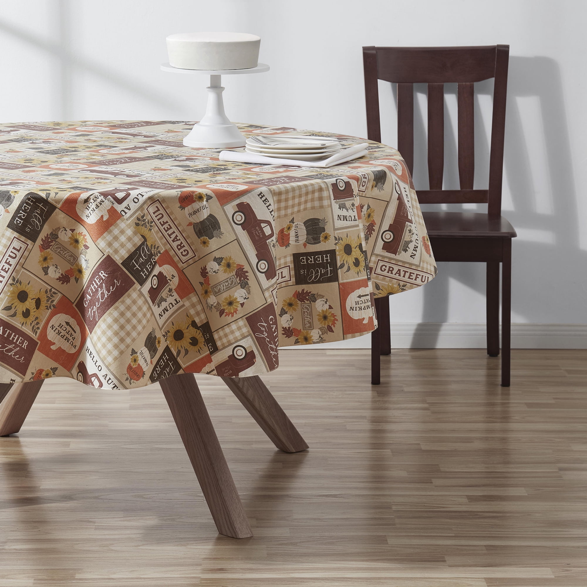Way To Celebrate Harvest Autumn Patchwork Tablecloth, Fall Décor 60" x 102" - Beige