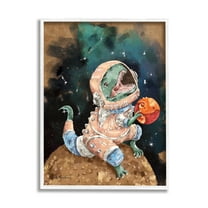 Stupell Industries T-Rex in Outer Space Animals & Insects Painting White Framed Art Print Wall Art, 11 x 14