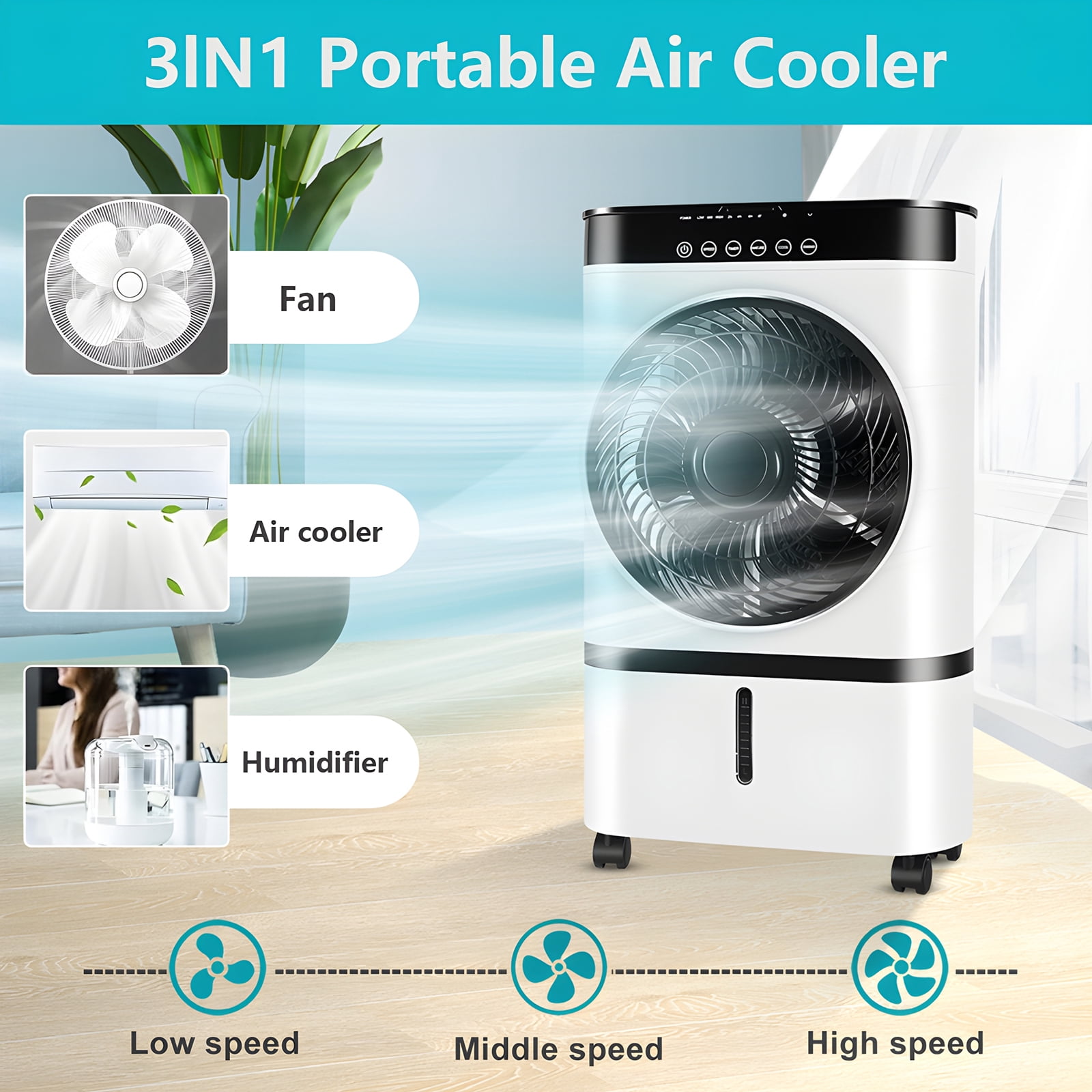 FenbeliAir Cooler Portable Evaporative Air Cooler Fan with Remote Control Casters