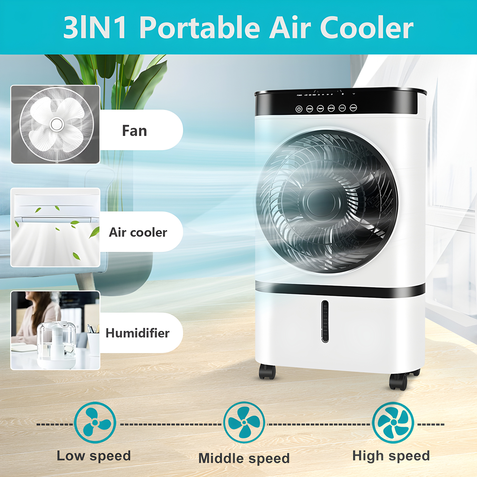 YouYeap Air Cooler Portable Evaporative Air Cooler Fan with Remote Control Casters Suitable for Home Office - image 5 of 9