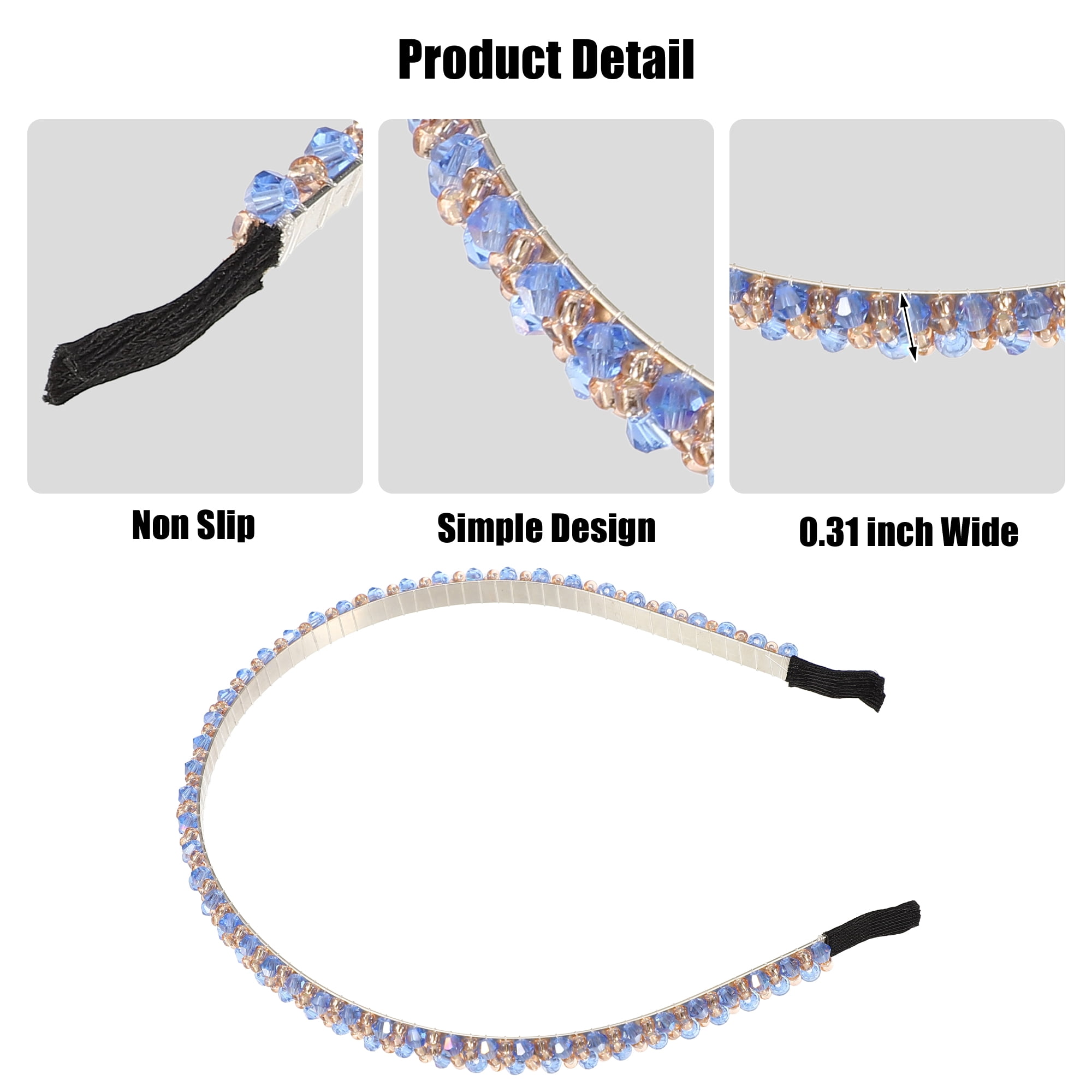 Unique Bargains 1 Pcs 2 Rows Rhinestone Headband Hairband for Women 0.31 Inch Wide Blue
