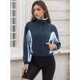 thumbnail image 2 of DARING DIVA Women's Quarter Zip Pullover Cropped Sweatshirt L Navy Blue Light Blue, 2 of 7