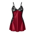 thumbnail image 5 of Women's Deep V Neck Lace Trim Satin Slip Nightgown, Spaghetti Strap Bodycon Sleepwear Dress Wine M(M), 5 of 5