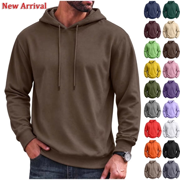 Axiiglly Hoodies for Men Drawstring Long Sleeve Brown Pullover Sweatshirt with Pockets Casual Trendy Big & Tall Hoodies S-3XL