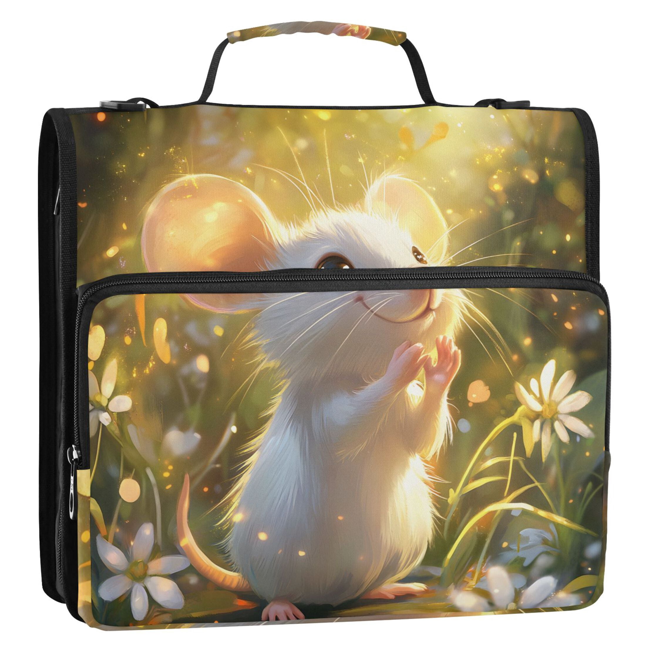 3 Ring Zipper Binder with Shoulder Strap Waterproof Trapper Keeper 2 Inch D-Ring 500 Sheets Capacity Cute Mouse Stands in Garden