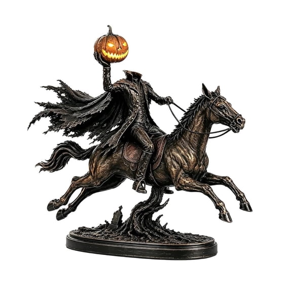 Lighted Headless Horseman Statue, Light Up Headless Horseman Riding Horse Figurine, Spooky Gothic Fantasy Figurine with Warm LED, for Halloween Mantel Desk Home Decor, Spooky
