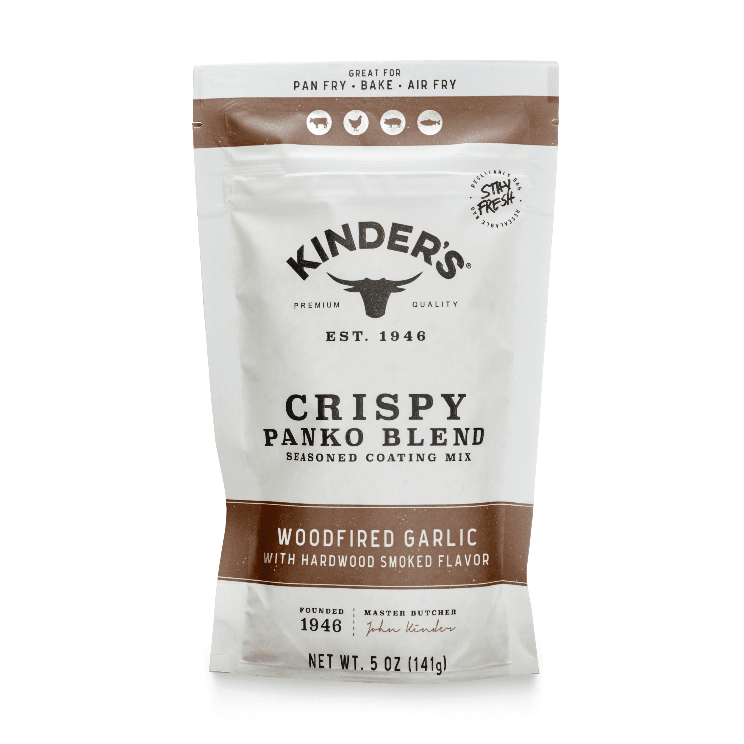 (6 pack) Kinder's Woodfired Garlic Seasoned Panko Bread Crumb Coating, 5 oz