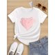 thumbnail image 1 of Heart Graphic Print Creative T-Shirts, Soft & Elastic Comfy Crew Neck Short Sleeve Tee, Girls' Summer Tops, Pink, Suitable for 8-14 Years Old, 1 of 6