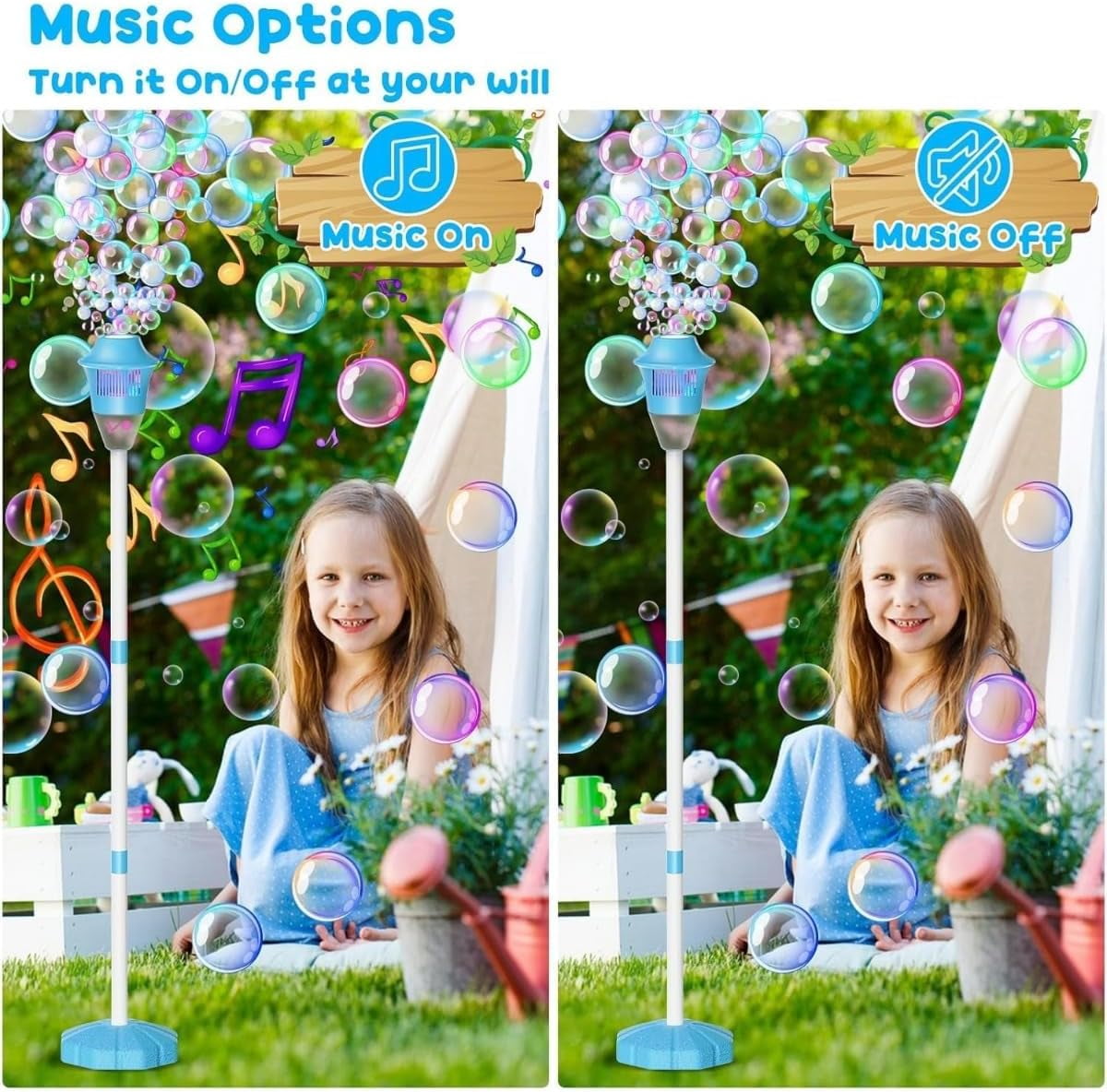 47in Bubble Torch Garden Lamp, Automatic Bubble Maker Stand Machine Rechargeable, with Night Light and Music, for Wedding Birthday Picnic Camping Party