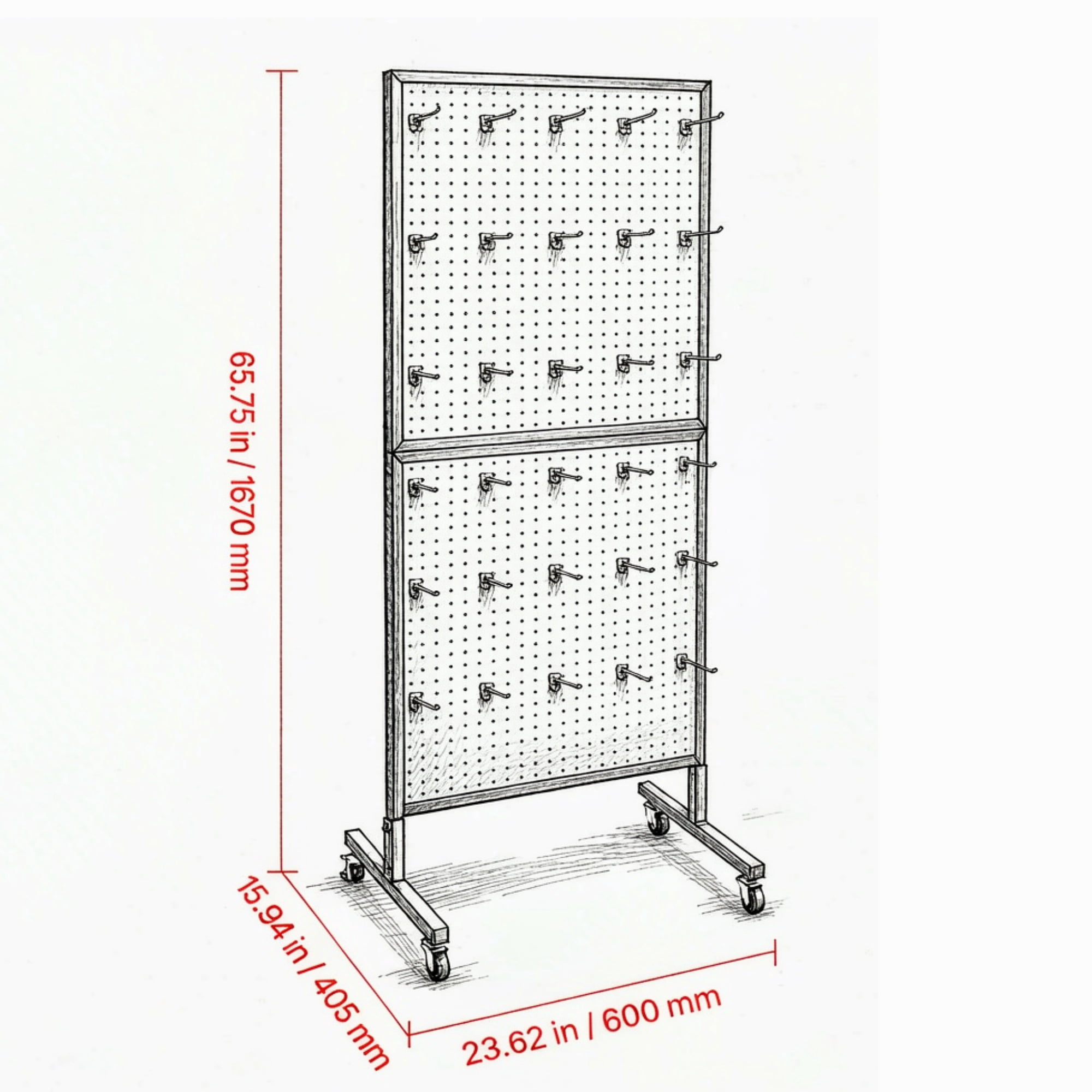 23.6 x 63 in Standing Pegboard Display Stand, with 30 Hooks for Grocery & Jewelry Shop