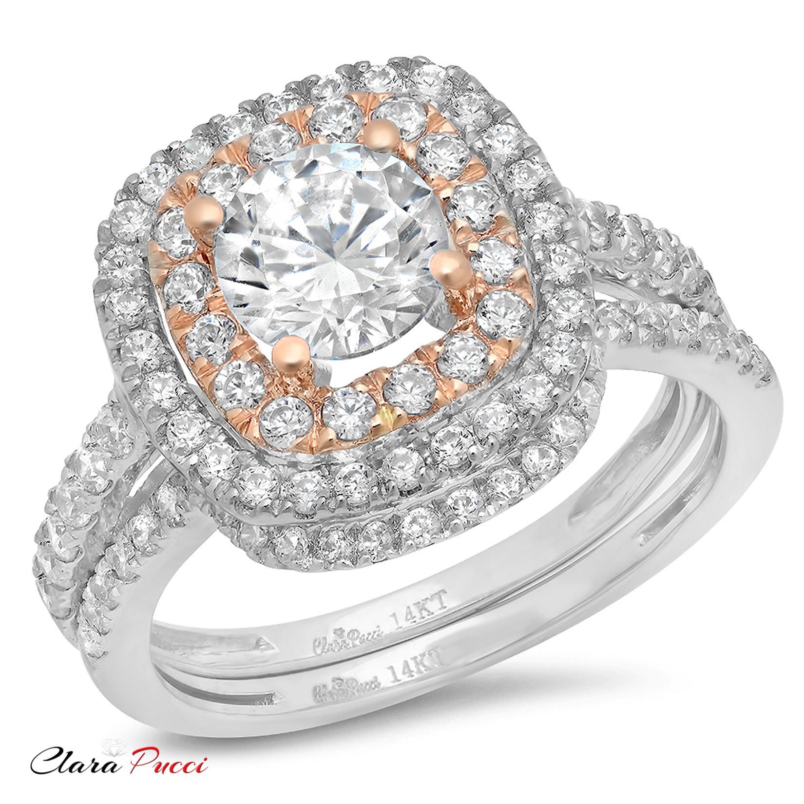 2.10 CT Round Cut Diamond Engagement Bridal Ring Wedding Set 14K White Gold Over 