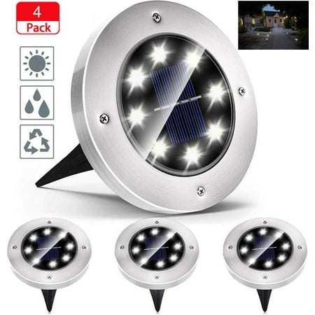 

Solar Ground Lights 4 Pack Solar Lights Outdoor 8 LEDs Solar Garden Lights in-Ground Disk Lights Waterproof Landscape Lighting