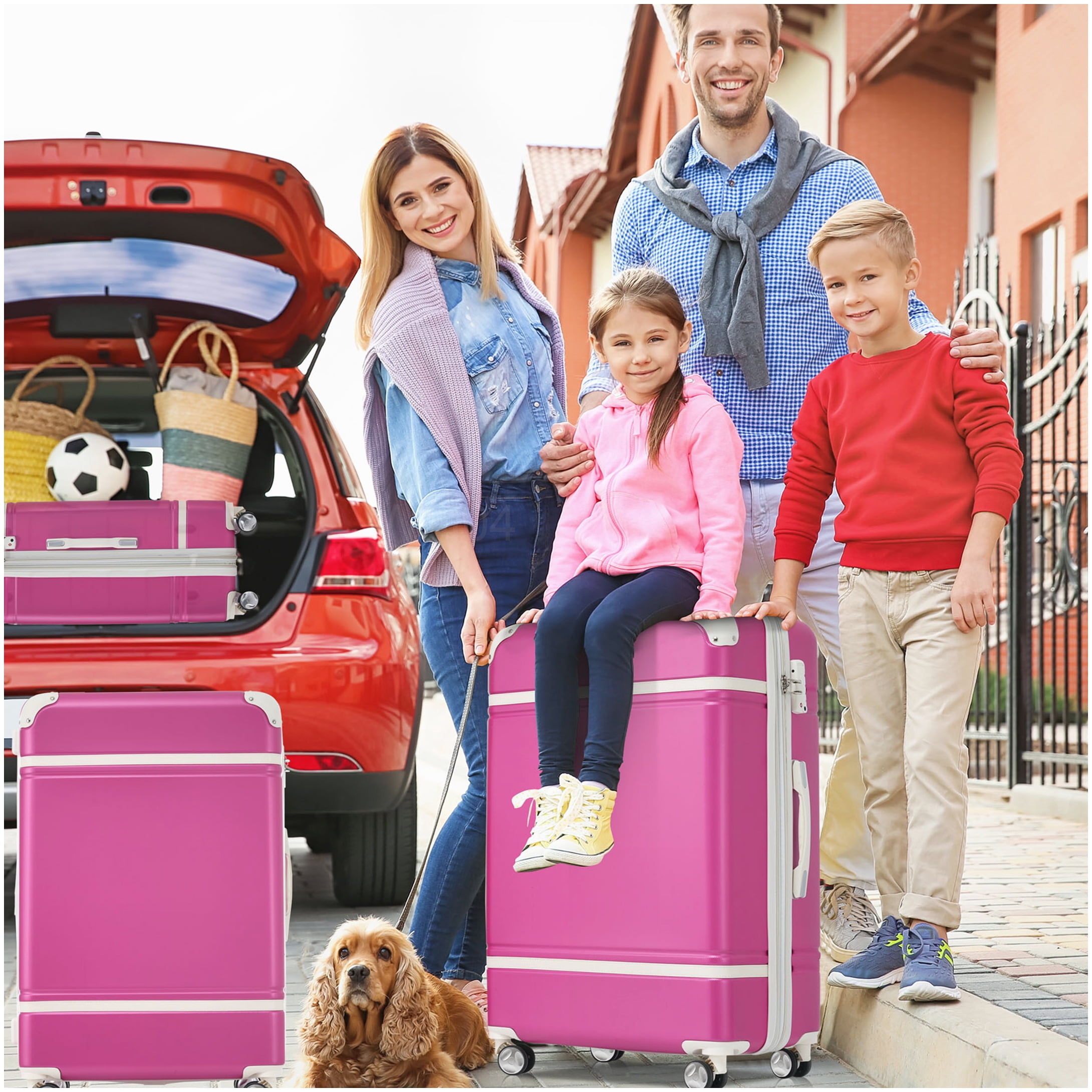 MANGIJOY Lightweight ABS Hardshell Suitcase Set 4PC, Pink Spinner Luggage with TSA Lock, Expandable Checked Bag and Carry On