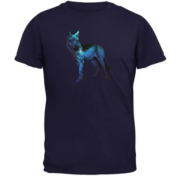 Wolf Galaxy Night Sky Mens T Shirt Navy LG