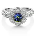 thumbnail image 3 of Gem Stone King 925 Sterling Silver Blue Mystic Topaz and White Moissanite Engagement Ring for Women (1.39 Cttw, Center 6MM, Gemstone, Available in Size 5, 6, 7, 8, 9), 3 of 6
