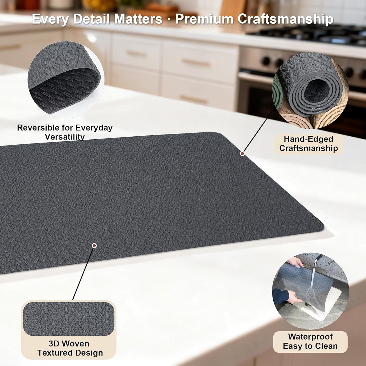 PROMATTOO Woven Embossed Placemats Set of 6,Heat Resistant,Faux Leather Dining Table Mat,Golden Beige